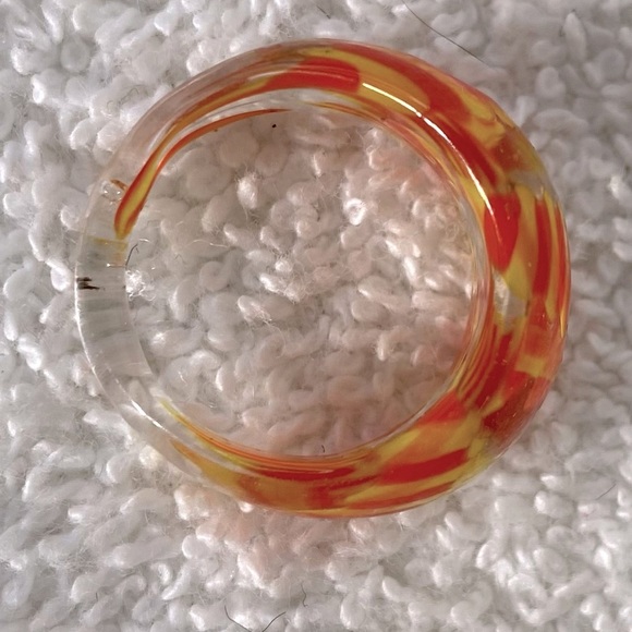 Vintage Art Glass Handmade Red Yellow Band Ring - Picture 7 of 11